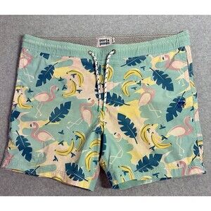 Party Pants Swim Trunks Men’s Medium Flamingo Banana Print Board Shorts